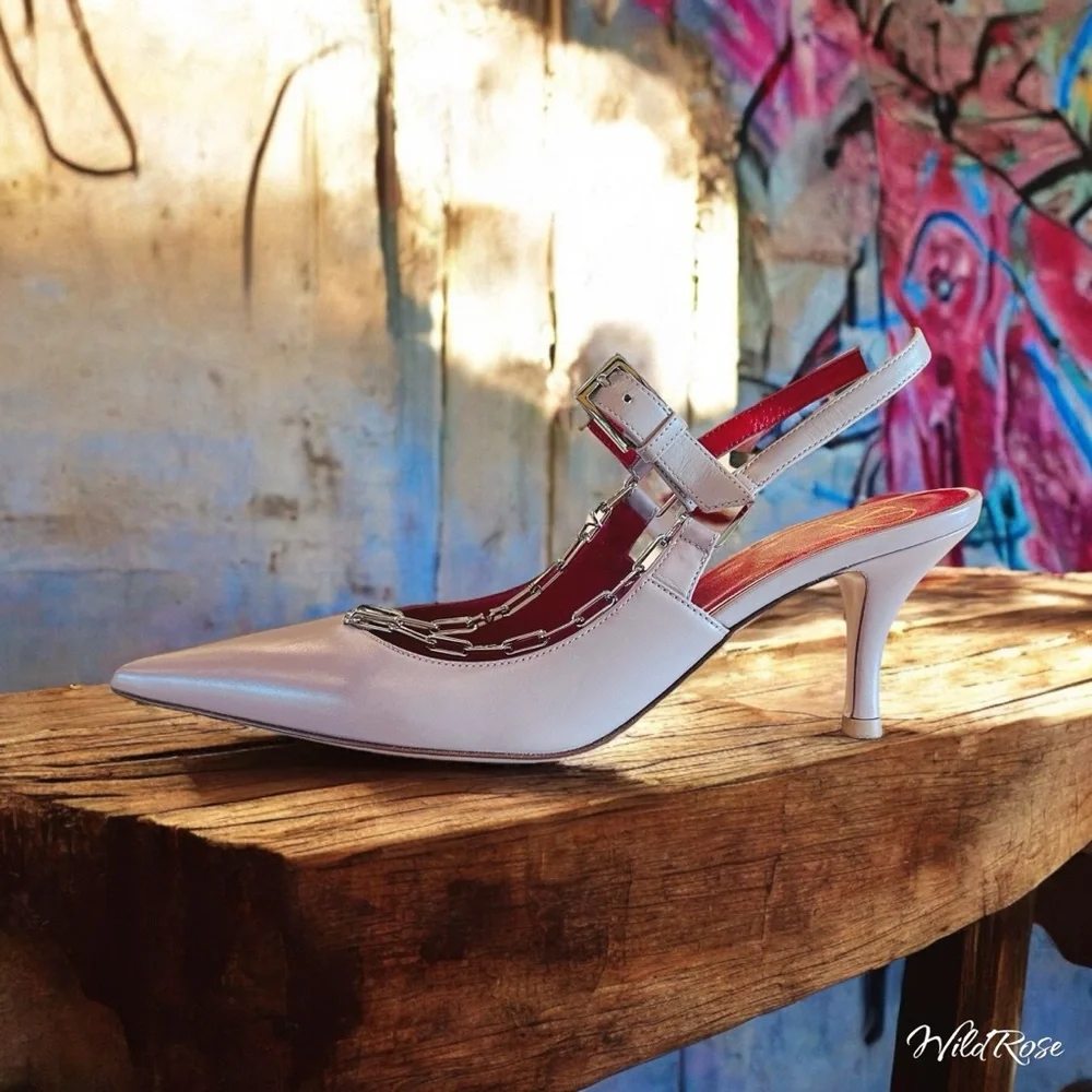 VALENTINO GARAVANI Nude Valentino V Logo Silver Chain Detail Slingback Pumps 36 - Picture 3 of 17